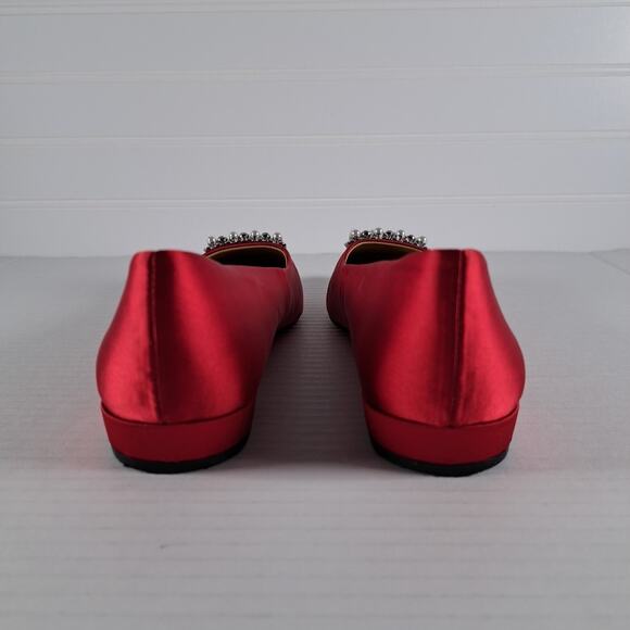 J Crew Embellished Flats Womens 6 Red Satin Pointed Toe Slip On Holiday Classic - Picture 8 of 12